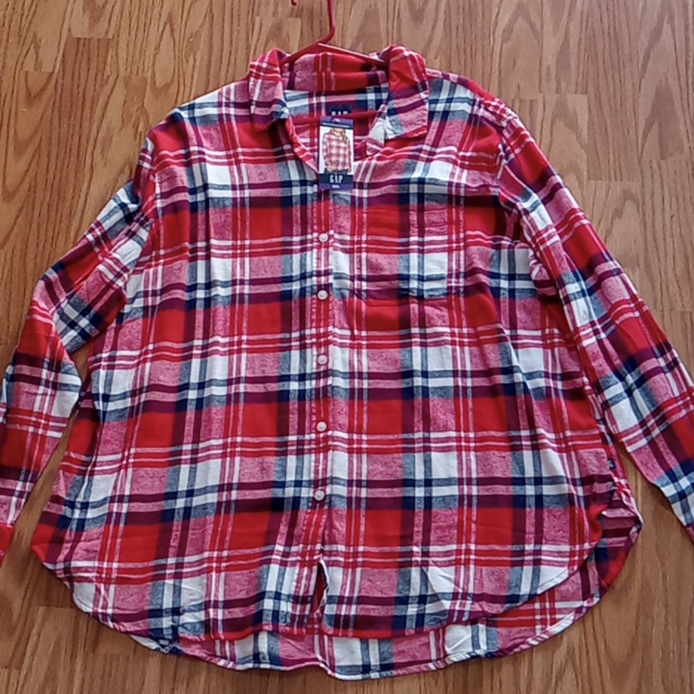 NWT Gap Women's Boyfriend Flannel Size XXL Red Plaid
